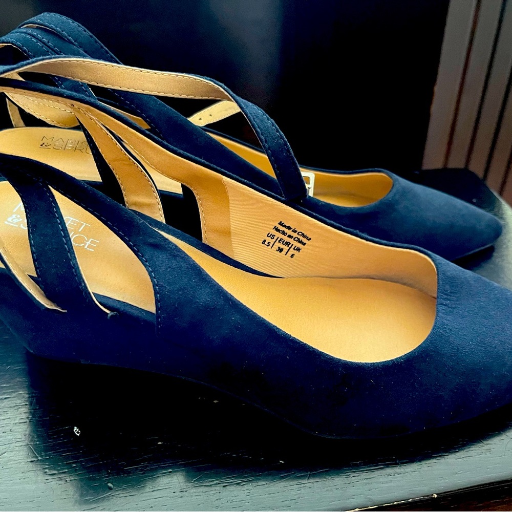 Blue wedge shoes. Never worn.